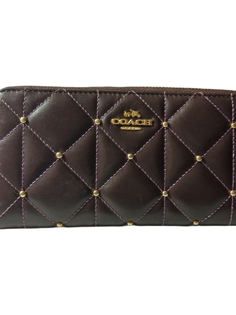 Coach Quilted Leather Accordion Zip Wallet with Gold Hardware